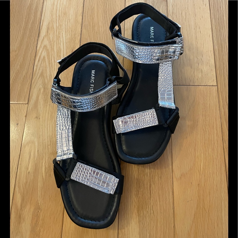 Marc Fisher Velcro strap flat sandals teva style